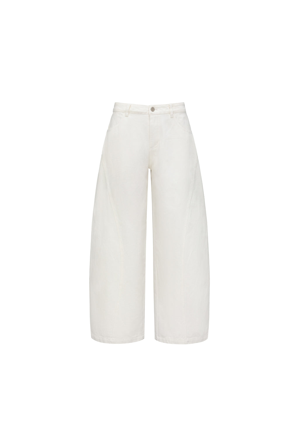 White curved casual pants