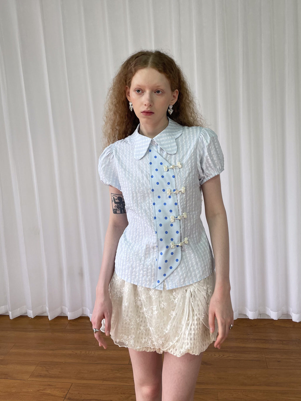 Polka dot puff sleeve shirt