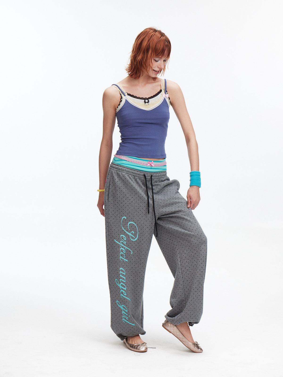 Polka dot double layered sweatpants