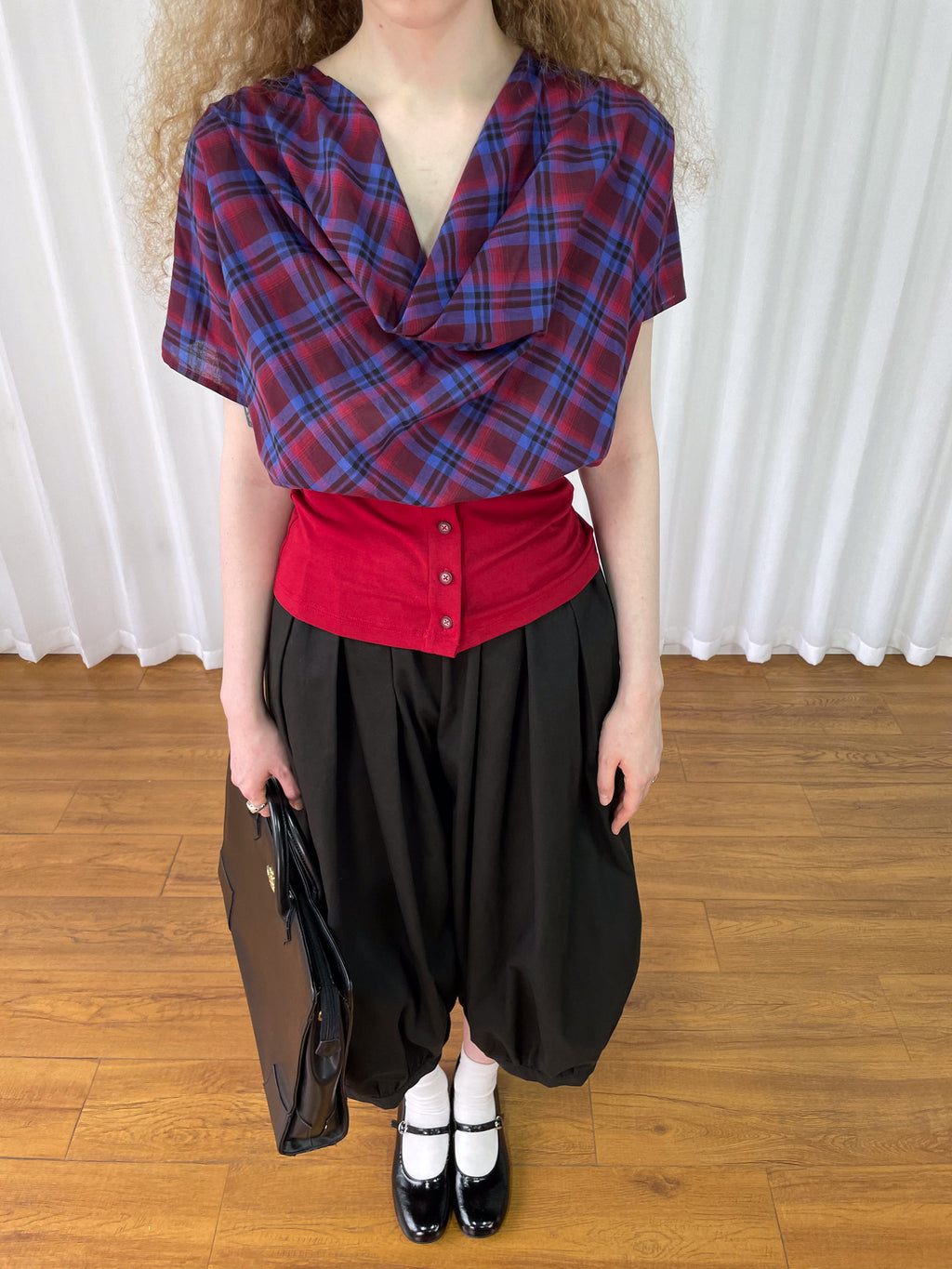 Collar short-sleeved check shirt
