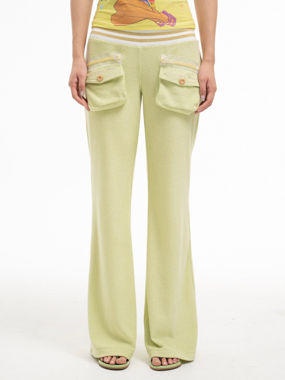 mint green Shibuya feeling flared towel trousers (Pre-order)
