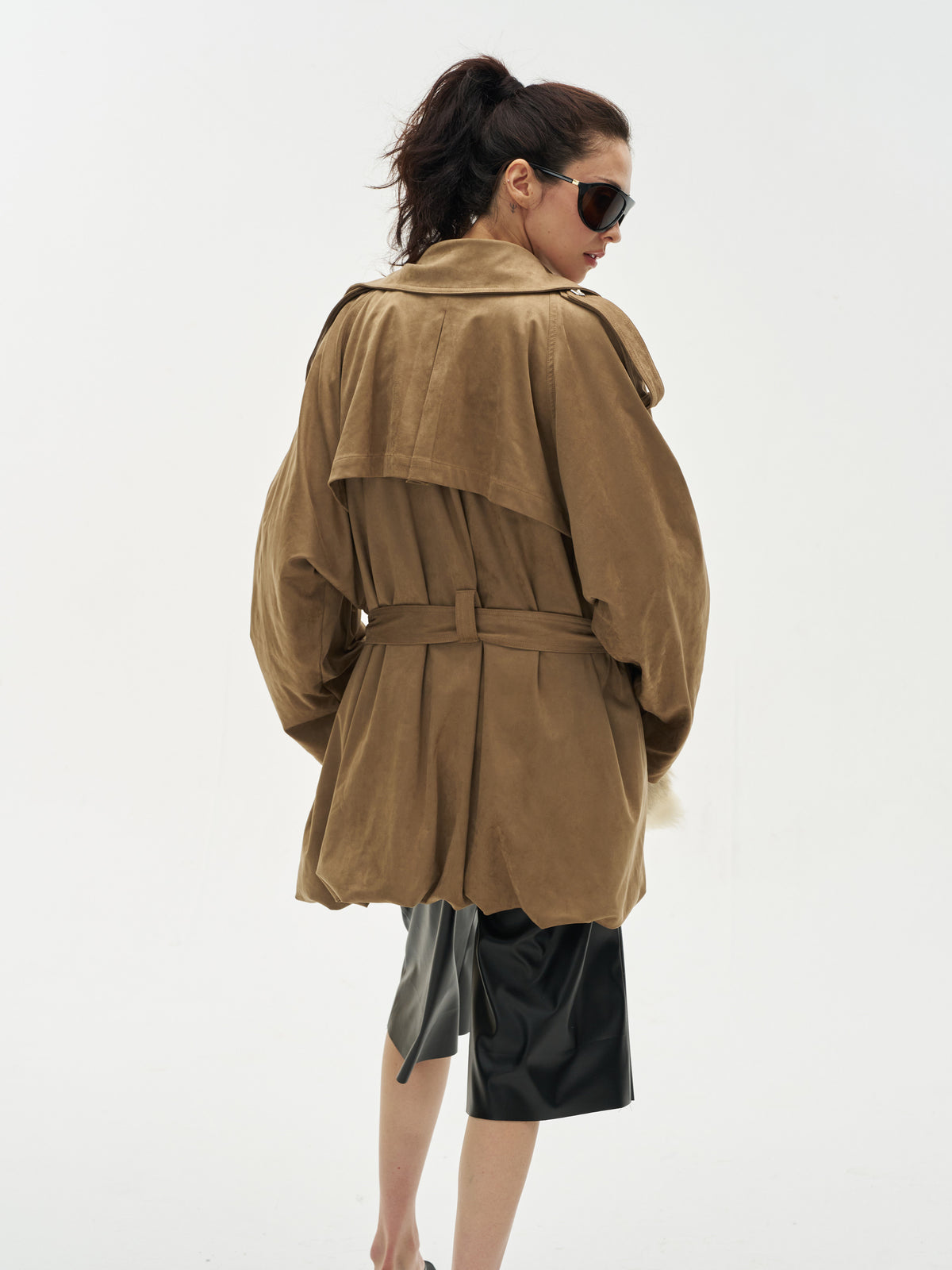 Faux Suede Loose Trench Coat