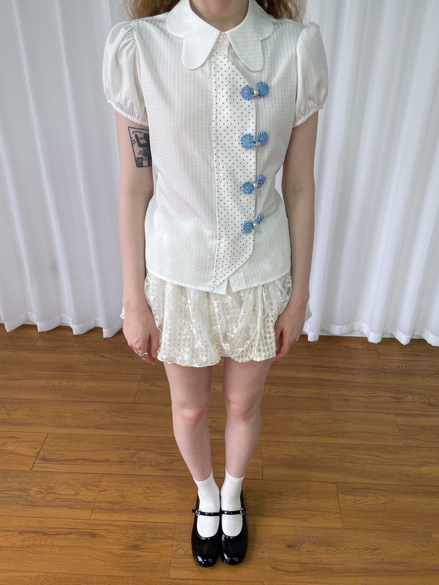 Striped patchwork polka dot shirt