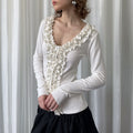 Polka dot lace collar white top