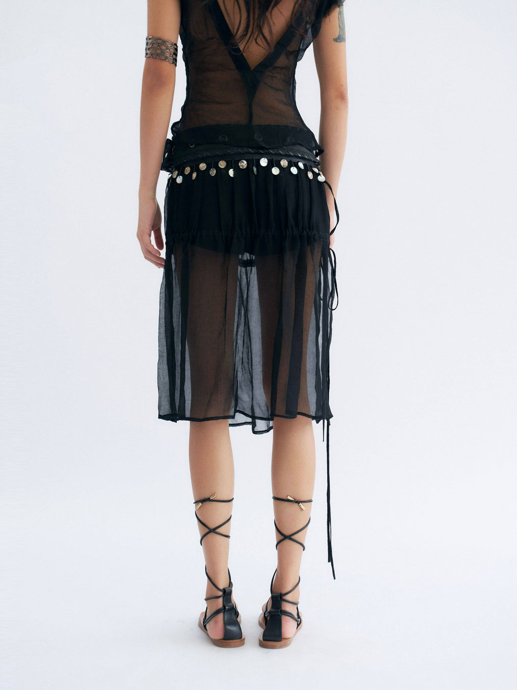 Sheer Overlay Belted Skort