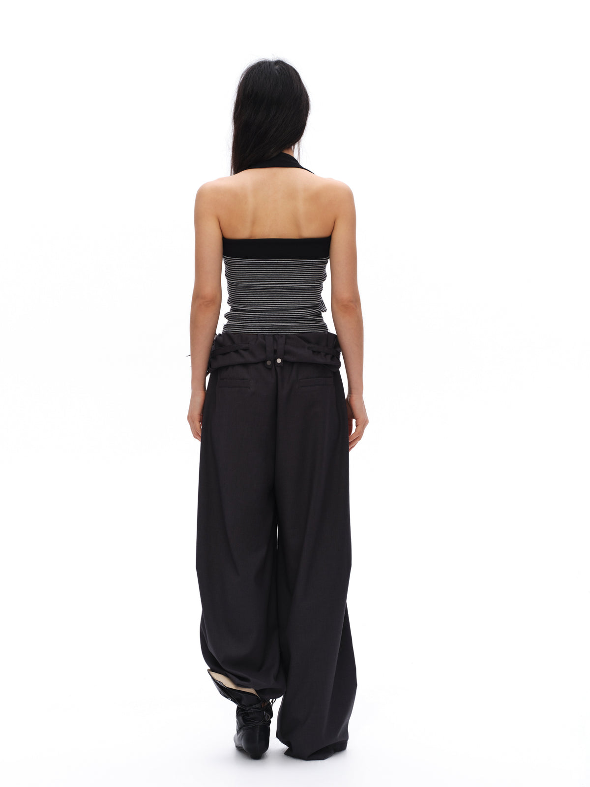 Collar buckle striped halter tank top