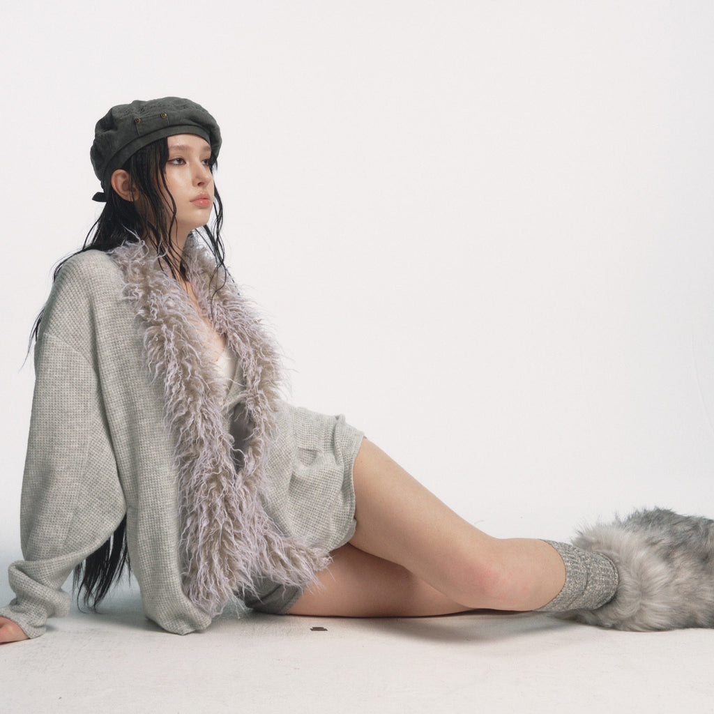 Faux Fur Collar Knit Cardigan