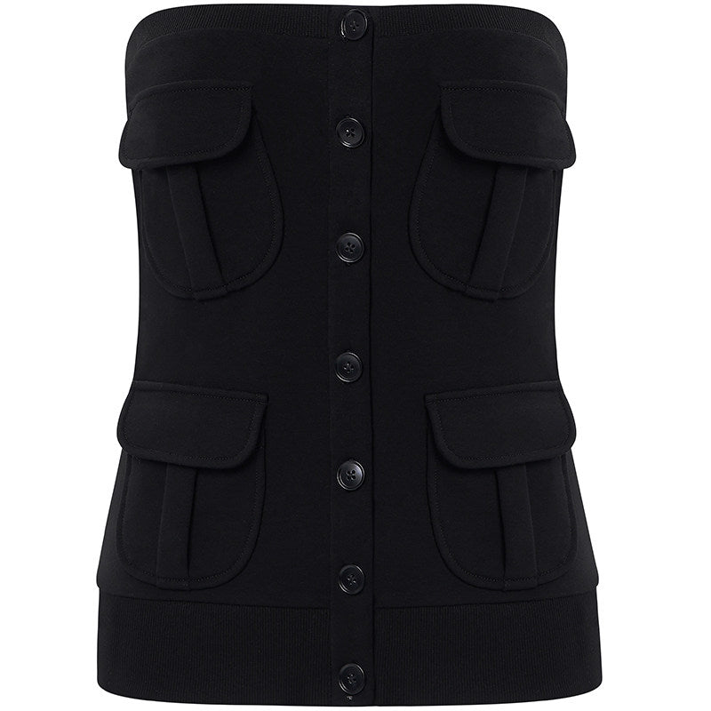 multi-pocket design cardigan / tube top