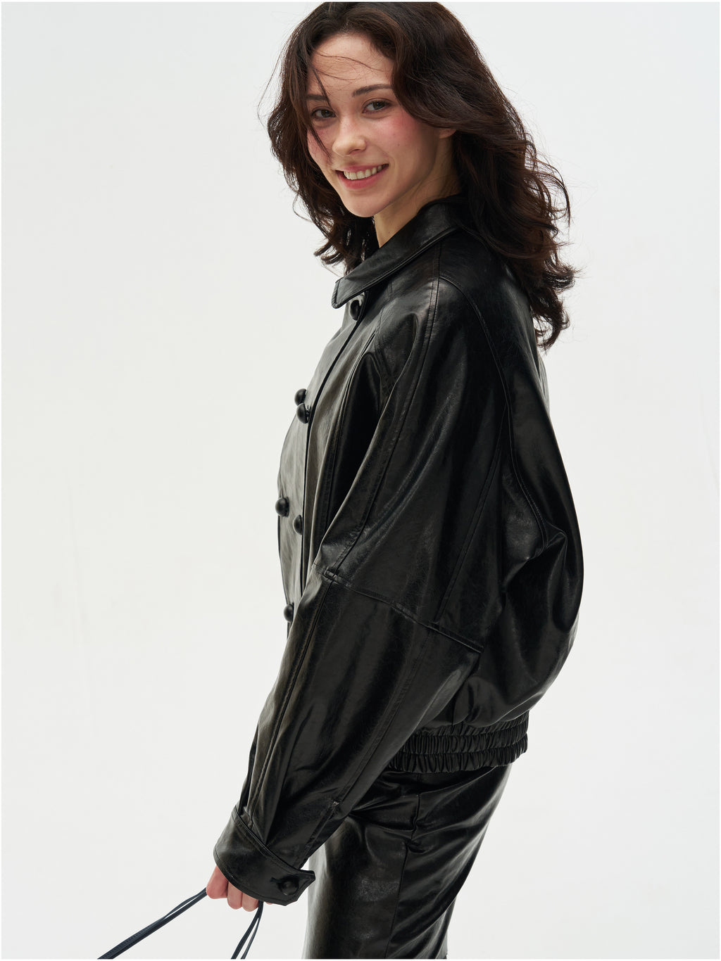 Double-Breasted Faux Leather Jacket