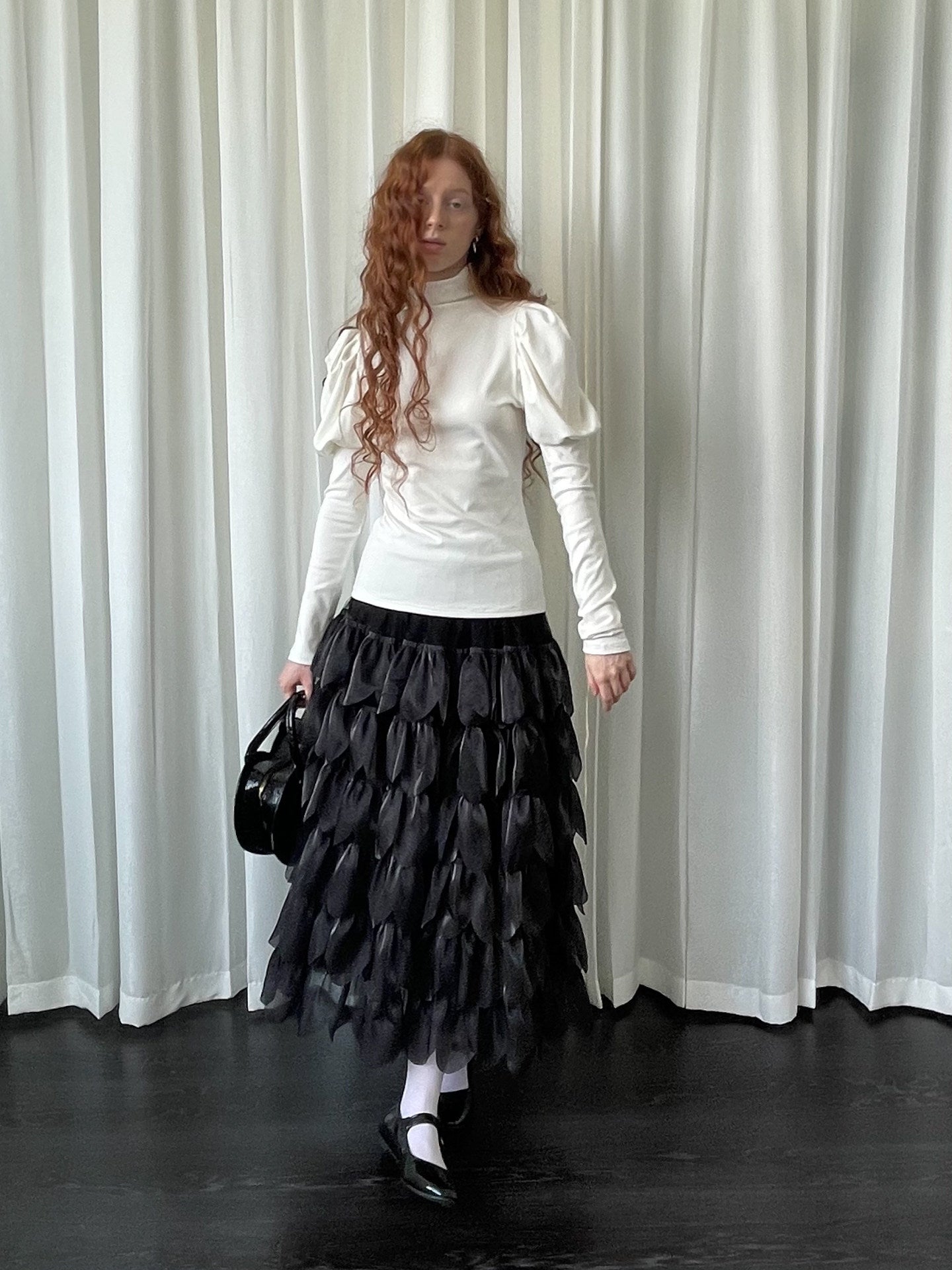 Petal mesh midi skirt